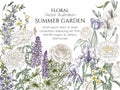 Vector frame summer garden in engraving style Royalty Free Stock Photo